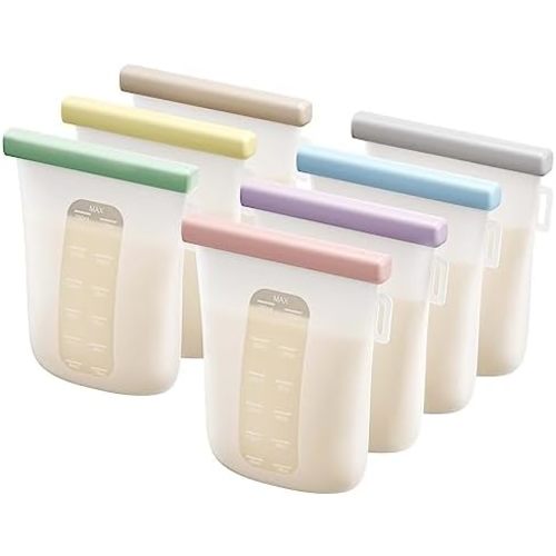 Nuliie 7Pcs Reusable Silicone Breastmilk Storage Bags, 12oz/360ml