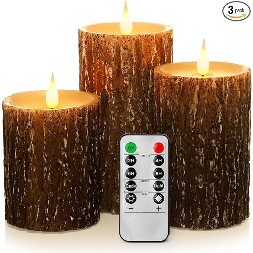 Flameless Candles Battery Operated Pillar Pine Effect Real Wax Flickering 3D Wick Electric LED Decorative Candle Sets with Remote Control Cycling 24 Hours Timer, 4" 5" 6" Pack of 3