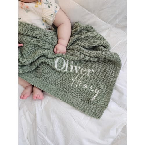 Cotton Knit Baby Blanket, Soft Custom Baby Blanket, Custom Baby Name Blanket, Baby Shower Gift, Newborn Blanket, Keepsake Gift for Baby