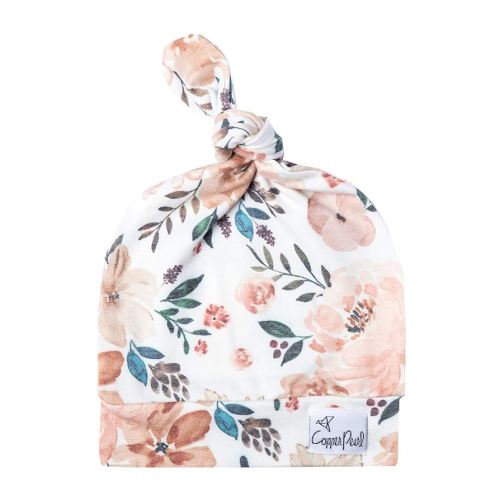 Copper Pearl Baby Beanie Hat Top Knot Stretchy Soft Autumn