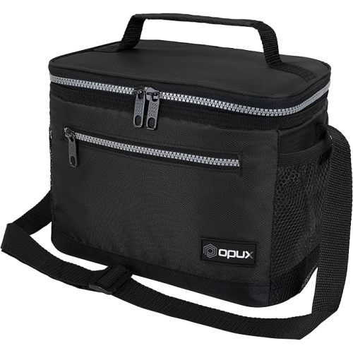 opux Insulated Lunch Box Men Women, Lunch Bag for Work School, Leakproof Soft Cooler Tote Adult, Large Lunch Pail Kids Boys Girls, Picnic Beach Food Bag with Shoulder Strap, Black