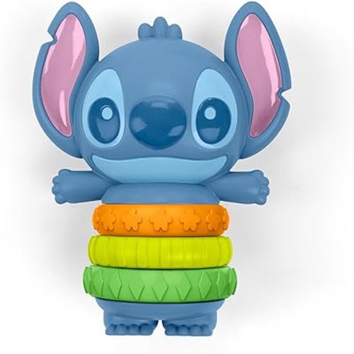 Bright Starts Disney Baby Stitch Twist-a-Stitch Fidget Toy with Textured Rings and Rattle Beads, On The Go Toy for Newborns & Up