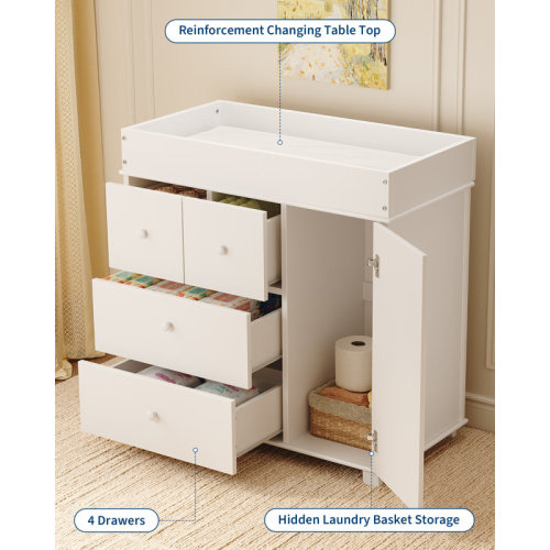 Latitude Run® Modern Changing Table Dresser with 4 Drawers and Cabinet, Nursery Baby Dresser | Wayfair