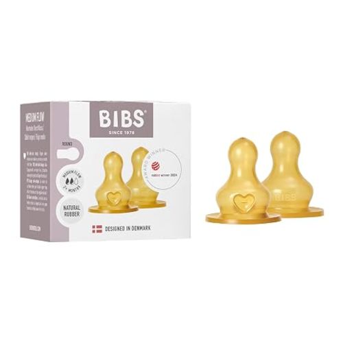 BIBS Baby Bottle Nipple, Silicone, 0+ Months, Slow Flow, 2-Pack | Anti-Colic | Supports Breastfeeding | Easy to Replace | Compatible with BIBS Bottles | Made in Denmark