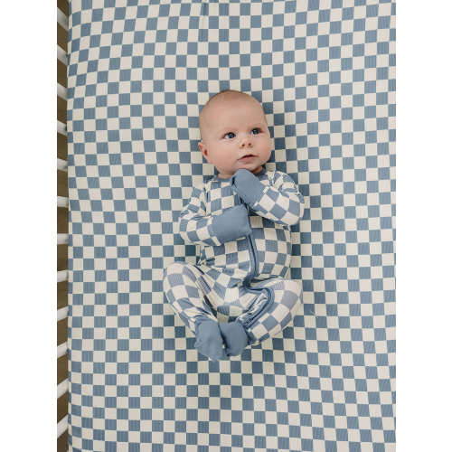 Bamboo Zipper: Cozy Blue Checkered PJs for Babies – Milk & Baby