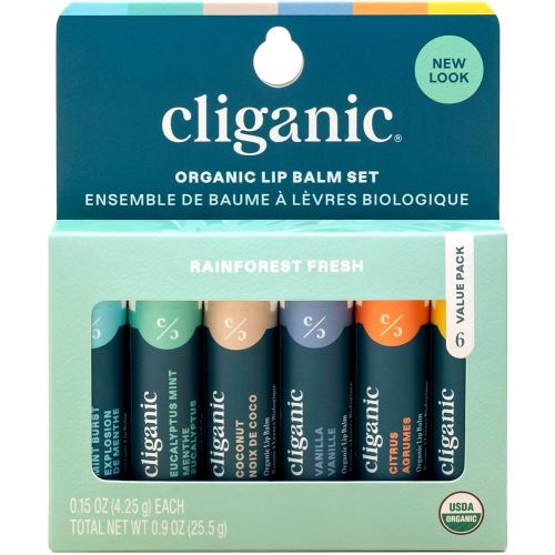 Cliganic Organic Lip Balm Set (6 Flavors) - 100% Natural Hydrating, Moisturizing for Dry Cracked Lips, for Men & Women