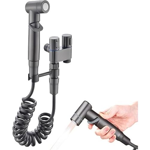 Handheld Bidet Sprayer for Toilet, Handheld Sprayer Kit, Baby Cloth Diaper Sprayer Set for Feminine Wash- Easy to Install - Stainless Steel (Gray)