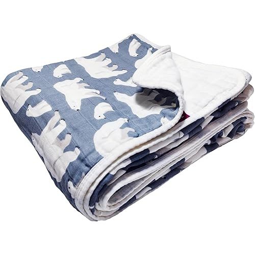 ZPECC Muslin Toddler Blanket Thicker, 47x47 Organic Cotton Kids Quilt Hypoallergenic for Baby Essentials Crib Stroller Daycare Cot, Polar Bear