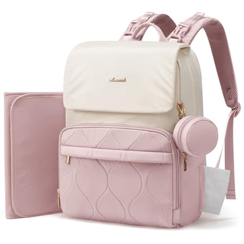 LOVEVOOK Diaper Bag Backpack, Baby Travel Bags for Boys & Girl, Toddler Waterproof Diaper Bag w/Changing Pad (Pink, 15.6''-Small)
