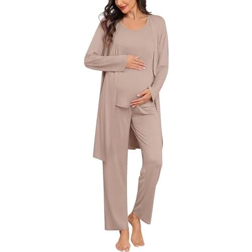 SWOMOG Women Maternity Nursing Robe Set 3 PCS Labor Delivery Breastfeeding Pajama Postpartum Pjs for Hospital Pregnancy