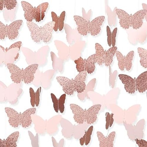 40Ft Rose Gold Butterfly Garland Birthday Party Decor