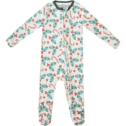 Copper Pearl Zip-Up Footie Baby Pajamas: Ultra-Soft Boys & Girls Pajamas, Premium Knit Fabric in Stylish Prints, Tag-Free with Two-Way Zipper, Sized Newborn to 24 Months, Holly