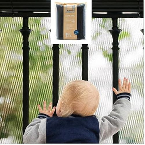 Roving Cove Stair Banister Guard 10ft x 3ft, Railing Safety Net for Baby Proofing, Child Safety Stairway Cover, Balcony Mesh Netting, Ebony Black