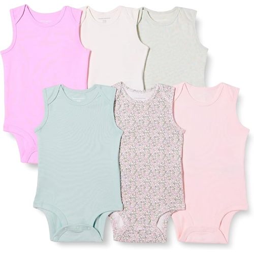 Amazon Essentials Unisex Babies' Sleeveless Bodysuits, Pack of 6