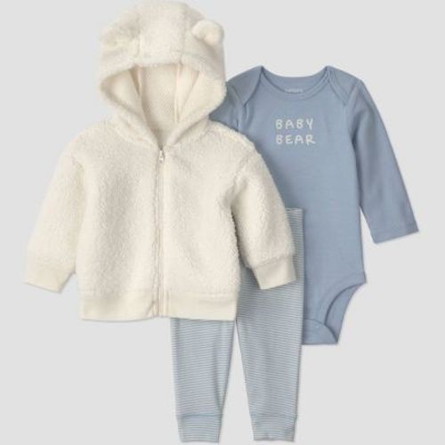 Carter's Just One You® Baby Boys' Cozy 3pc Baby Bear Long Sleeve Bodysuit Pants and Cozy Jacket Set - Ivory/Light Blue Newborn