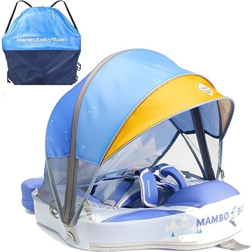 Mambobaby Baby Pool Float with Removable Sun Canopy - Non Inflatable Infant Swim Float with Anti-Flip Tail Design, Waterproof & Skin-Friendly Baby Float for Swimming (3-24 Months)