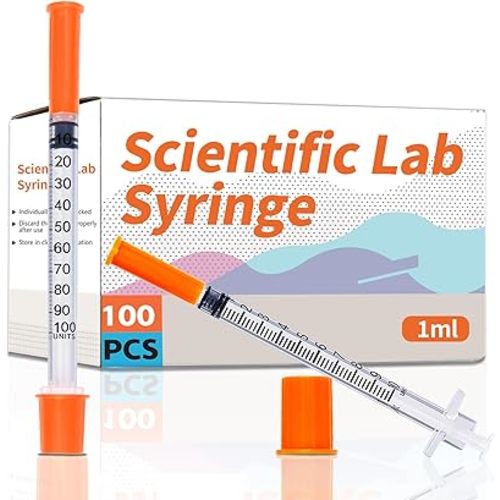 1ml/cc 31G 5/16 Inch Syringes, U-100 Scientific Lab Syringe, Individual Wrapped, 100 Pack