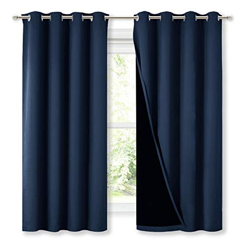 NICETOWN 100% Blackout Curtain Panels, Thermal Insulated Black Liner Curtains for Nursery Room, Noise Reducing and Cold Blocking Drapes for Windows (Navy Blue, Set of 2, 52-inch Wide by 63-inch Long)