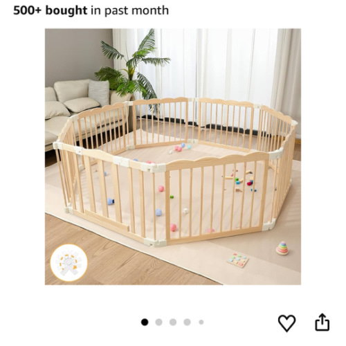 Baby Playpen Natural Wood Playpen for Babies and Toddlers Portable Infant Play pens for Kids Extra Large Toddler Wood Fence Play Area with Suction Cups(Foldable Connector)