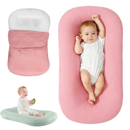 Baby Tummy Time Mat, Pink | Portable Infant Support Cushion With Removable Cover, Home & Travel, Soft Breathable, Supervised Use, Baby Essentials Gift