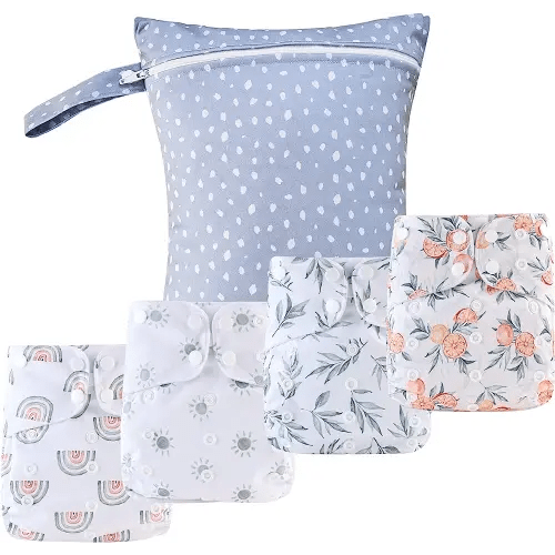 HappyFlute 9 Sets Newborn Baby Cloth Pocket Diapers One Size Adjustable Reusable for Baby Boys and Girls(6-33 pounds,0-3 Years),One Wet Bag+4Diapers and 4Inserts