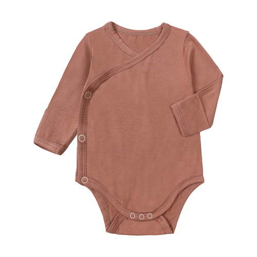 WIBACKER Bamboo Viscose Unisex Baby Long Sleeve Side-snap Kimono Bodysuits with Mitten Cuffs for 0-18M Infant Baby Boys and Girls