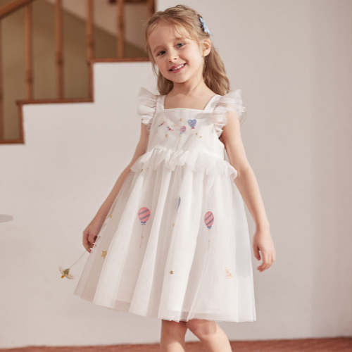 Dave&Bella Summer Toddler Girls Pearl White Sleeveless Mesh Princess S – Dave & Bella