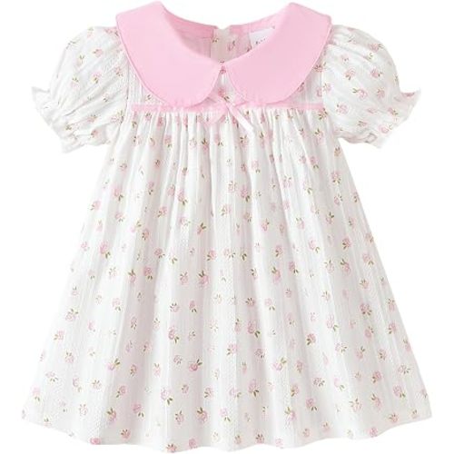 Kucnuzki Baby Girl Clothes Cute Spring Summer Sun Dresses Toddler Casual Puff Sleeve Floral Dress Girls Summer Outfits