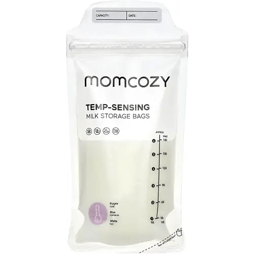 Momcozy Breastmilk Storing Bags, Temp-Sensing Discoloration Milk Storing Bags for Breastfeeding, Disposable Milk Storage Bag with 6 Ounce Self Standing, No-Leak Milk Freezer Storage Pouches, 120pcs