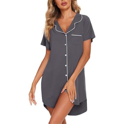 Ekouaer Womens Cotton Nightgowns Button Down Sleep Shirts Soft Night Shirts Night Dress