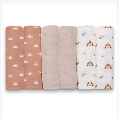 Gllquen Baby Muslin Organic Cotton Swaddle Blankets 6-Pack for Newborn Infant Girls and Boys, Sun and Moon