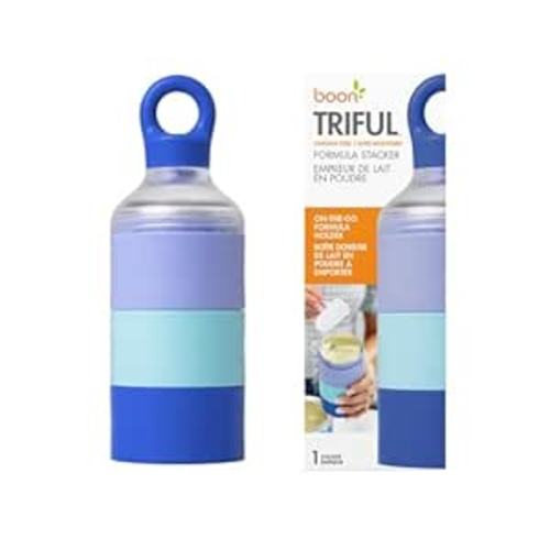 Boon Triful Baby Formula Dispenser On The Go - Insulated Stainless Steel Formula Containers with Stacking Design - Baby Bottle-Feeding Supplies for Travel, Camping, 8 oz, Blue