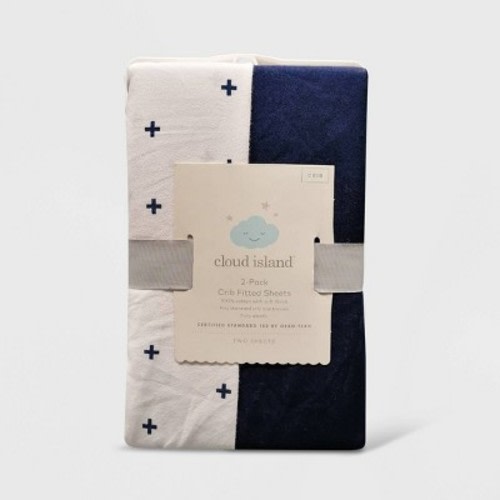 Crib Fitted Sheets Plus and Navy Solid - Cloud Island™ Navy 2pk