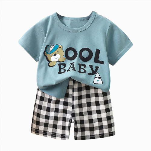 Sopiago Infant Toddler Baby Boy Summer Clothes 3 6 12 18 24 Months 2T 3T 4T 5T Boys Outfits Shovel Print Sleeveless Tank Tops Shorts Set Back To School (Light Blue,6-12 Months)