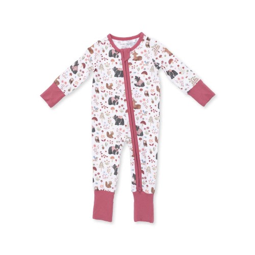 2-Way Zip Romper, Southern Woodland Animals Pink