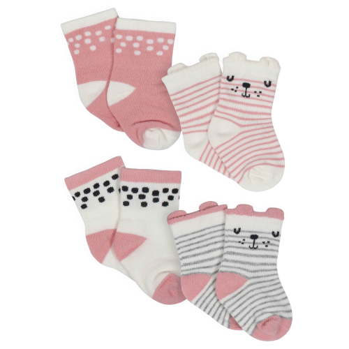 Gerber Organic Cotton Terry White Wiggle Proof Socks, 4Pk (Baby Girl)