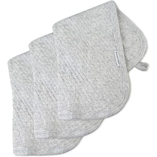 HonestBaby 3-Pack Matelasse Premium Burp Cloths Soft Absorbent 100% Organic Cotton for Infant Baby Boys, Girls, Unisex, Light Gray Heather, One Size
