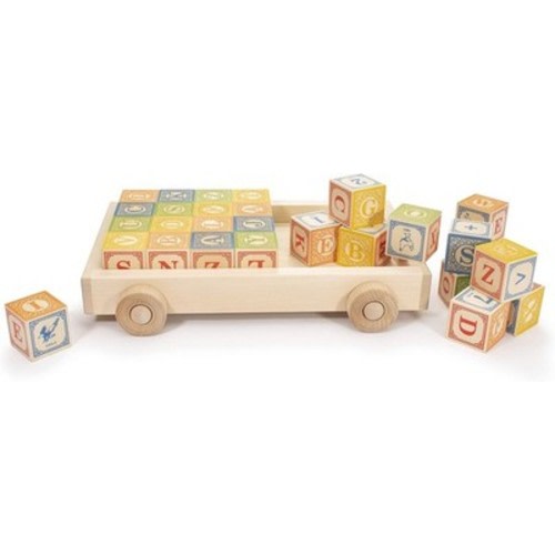 Uncle Goose Classic ABC wooden Blocks with Wagon with stacking blocks Montessori