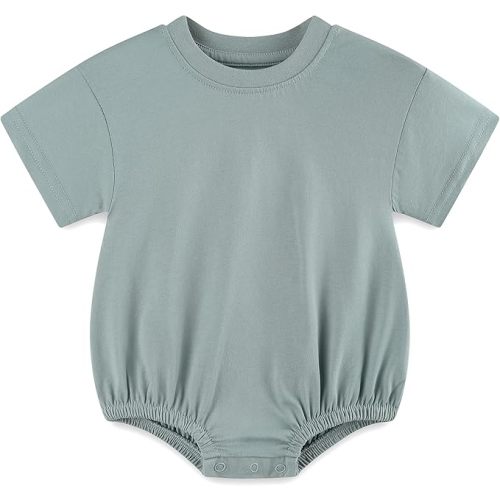 Baby Bubble Onesie Romper 100% Organic Cotton Clothes Short Sleeve Summer Solid Color T-Shirt Footless Outfits