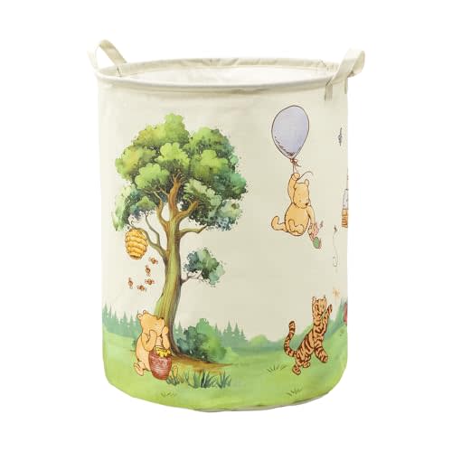 Classic Bear Baby Laundry Basket Hamper for Nursery, Waterproof Foldable Canvas Storage Basket for Clothes, Blanket & Nursery Essentials