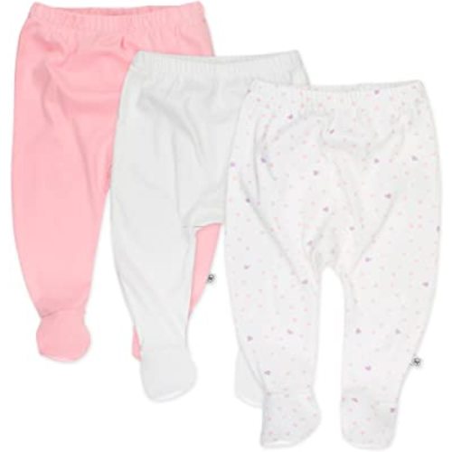 HonestBaby 3-Pack Footed Pants Roomy Fit Pull on Bottoms 100% Organic Cotton for Infant Baby Boys, Girls, Unisex
