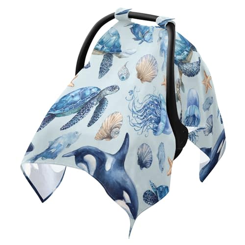 Turtle Sea Orcas Car Seat Cover Baby Breathable Soft Infant Carseat Covers Canopies Babies Carrier Covers for Girl Boy