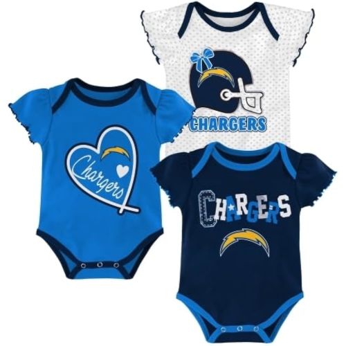 Outerstuff NFL Los Angeles Chargers Newborn Baby and Infant Short Sleeve Bodysuit 3-Pack, 6-9 Months