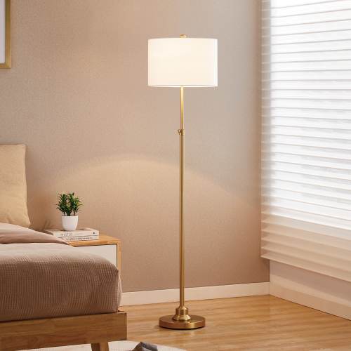 KAWOTI Fernando 63.5-in Gold Standard Floor Lamp with Linen Shade