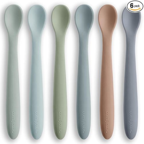 Comfy Cubs Silicone Baby Spoons Set 6-Pack, Ocean 6.46 x 0.95 in – BPA Free, Soft Gum-Safe Toddler Eating Essentials – Lightweight & Flexible Baby Spoons, Dishwasher Safe, Fun Utensils for Babies