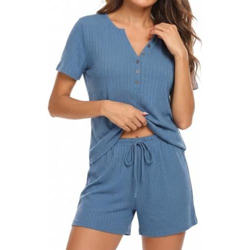 OUGES Women's 100% Soft Cotton Maternity Pajamas Sets Short Sleeve Pregnancy Postpartum 2 Piece Outfits Sleepwear