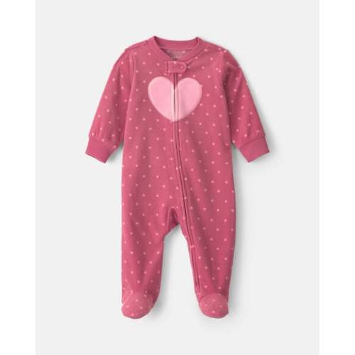 Baby Girl Heart Fleece 2-Way Zip Sleep & Play Pajamas - Pink | Carter's