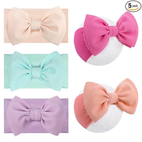 5Pcs Soft Stretchy Baby Girl Headbands 6’’ Nylon Hair Bows for Girls Toddler Hair Accessories Newborn Infant Headband Bows