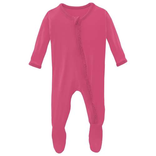 Muffin Ruffle Footie with 2 Way Zipper in Bubblegum