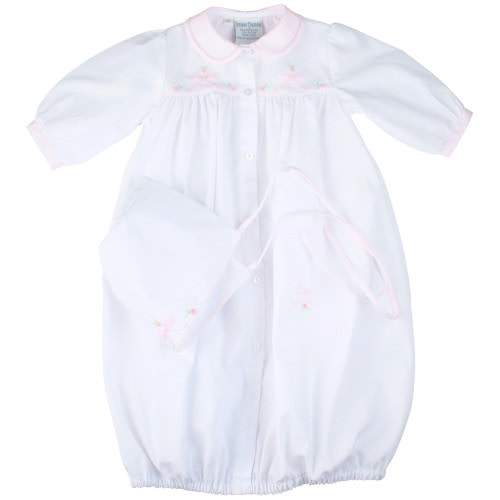 Preemie Embroidered Bow Take Me Home Gown with Bonnet